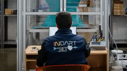 Tecnico di stampa 3D al lavoro, monitorando il processo di produzione in un laboratorio all'avanguardia.